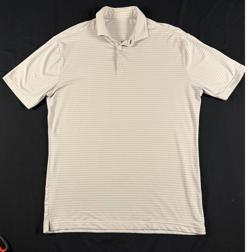 Mizzen + Main Phil Mickelson Striped Performance Golf Polo Blue Pink L Trim
